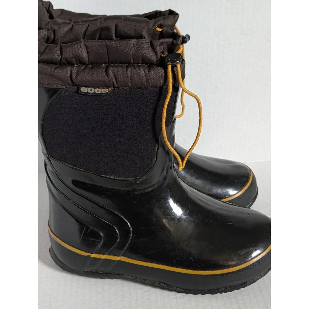 BOGS McKinley Kids Winter Snow Boots Black Yellow Size 2 Waterproof -30°